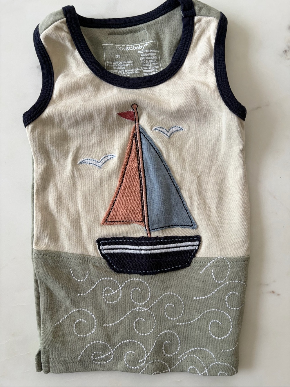 L'ovedbaby Cream and Navy Nautical Sailboat Tank